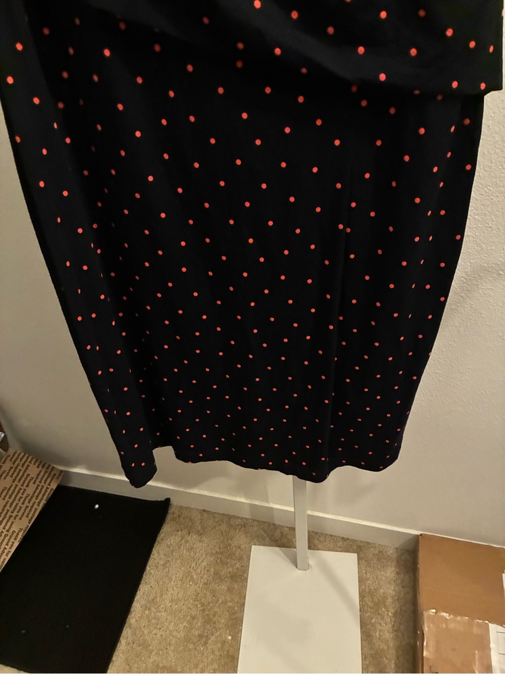 Ann Taylor Navy Midi Dress with Red Polka Dots - Picture 4 of 6